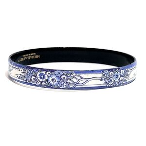 Vintage Michaela Frey Blue Enamel Bangle Bracelet Austria Signed Floral Design